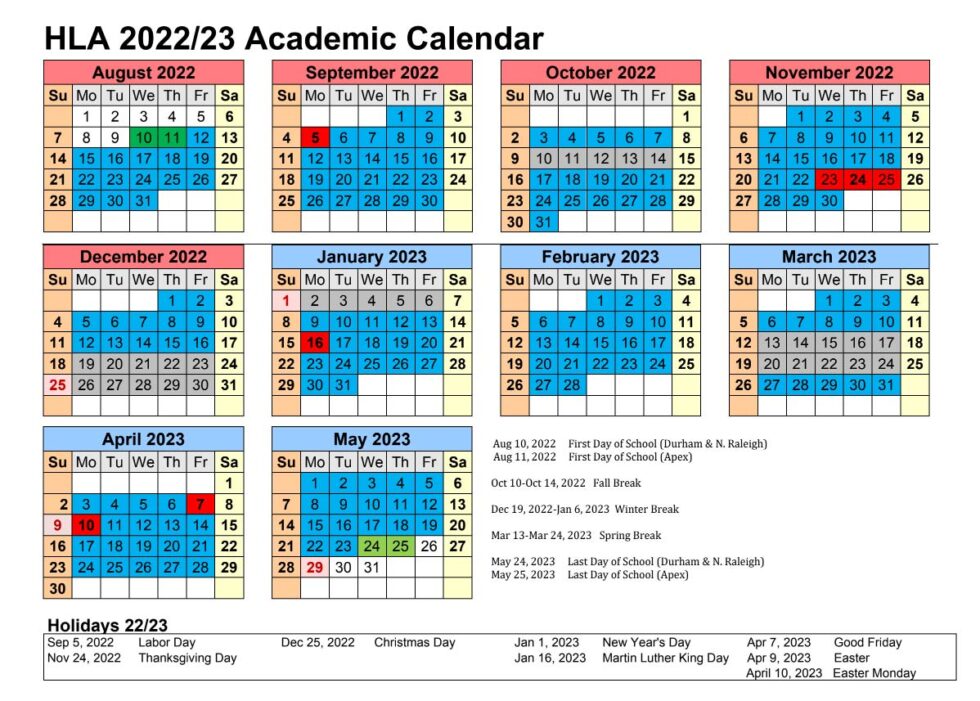 Academic Calendar | Heritage Leadership Academy
